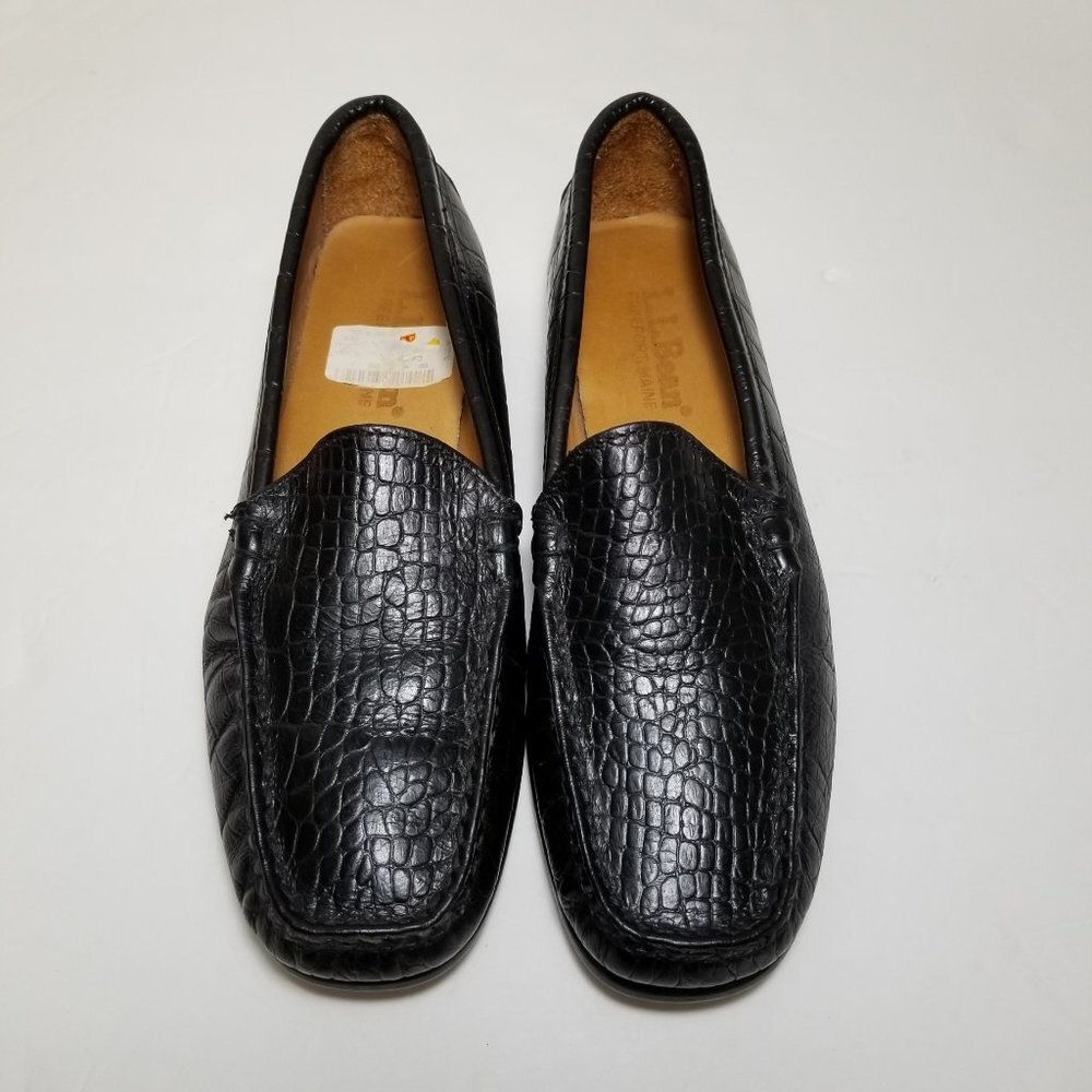 Womens L.L. Bean Loafers black size 6.5 faux croc - Picture 2 of 8
